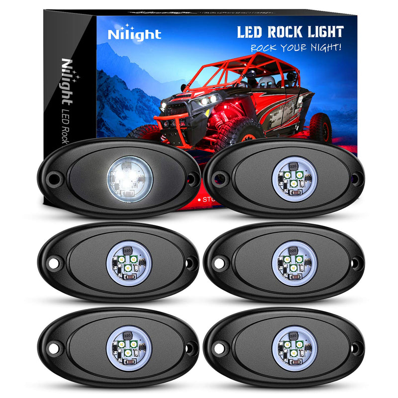 Nilight LED Rock Light 6PCS White Light Pods Waterproof Under Body Wheel Well Light Exterior Interior Lights for Car Truck Pickups ATV UTV SUV Motorcycle Boat, 2 Years Warranty