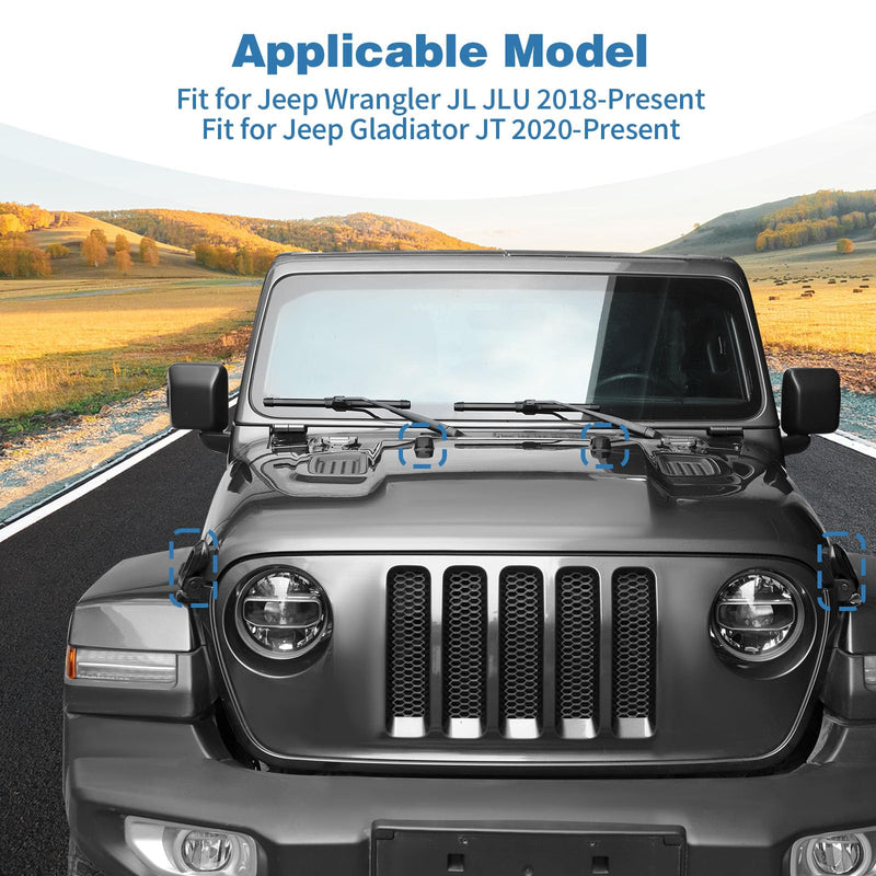 for Jeep JL Hood Decal Latch Trim Cover Fit for Jeep Wrangler JL JLU 2018-Present for Gladiator JT 2020-Present Black Exterior Accessories 4pcs