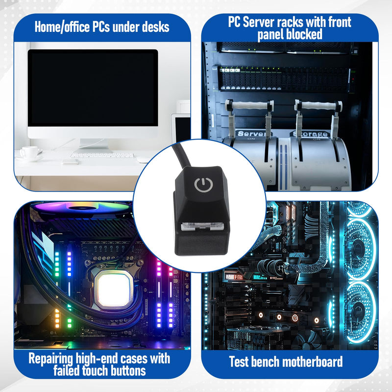 PC Power Button External Desktop on Off Switch LED with 1.8m Cable PC Power Supply Button Splitter for ATX Motherboard Splitter Installation Black