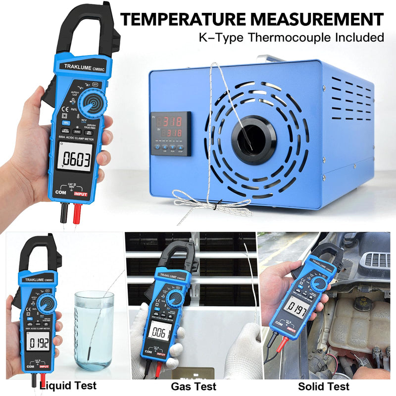 Clamp Meter Multimeter 6000 Counts Amp Meter Clamp AC/DC Current & Voltage Amp Clamp Multimeter Auto-Ranging with Resistance, Capacitance, Frequency, Diodes, Continuity, Temp, NCV, Ammeter Amperimetro AD/DC 600A
