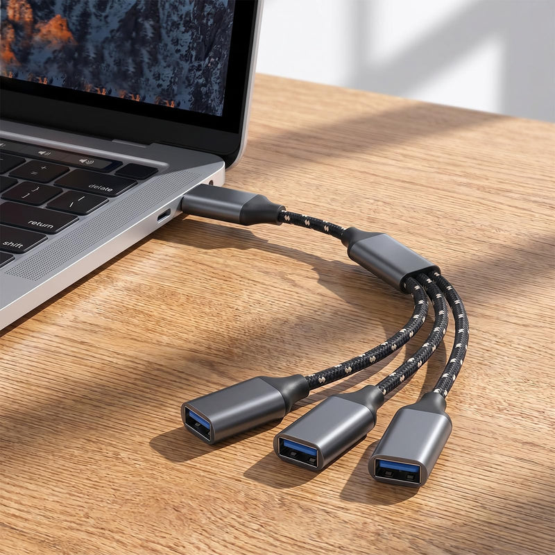 USB Splitter 1 in 3 Out USB Male to 3 Female Cable USB-Extension Cable for Laptop Keyboard Mouse Etc