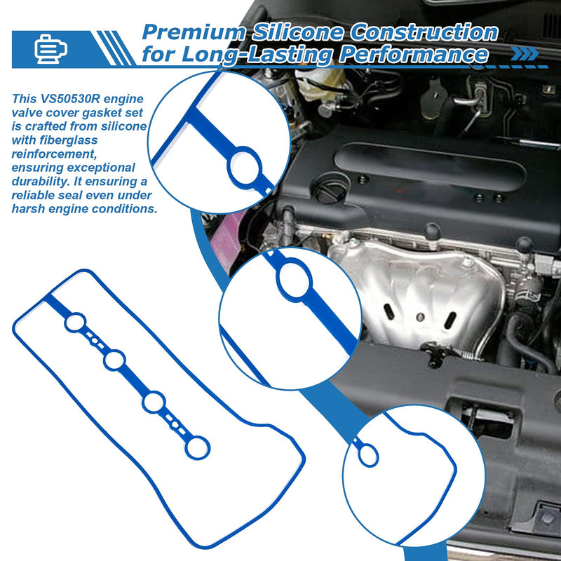 VS50530R Valve Cover Gasket Set, Engine Valve Cover Gasket Set, Compatible with Toyota Camry/Corolla/RAV4 Also Compatible with Matrix/Highlander/Solara 2.0L 2.4L (2001-2012) and More