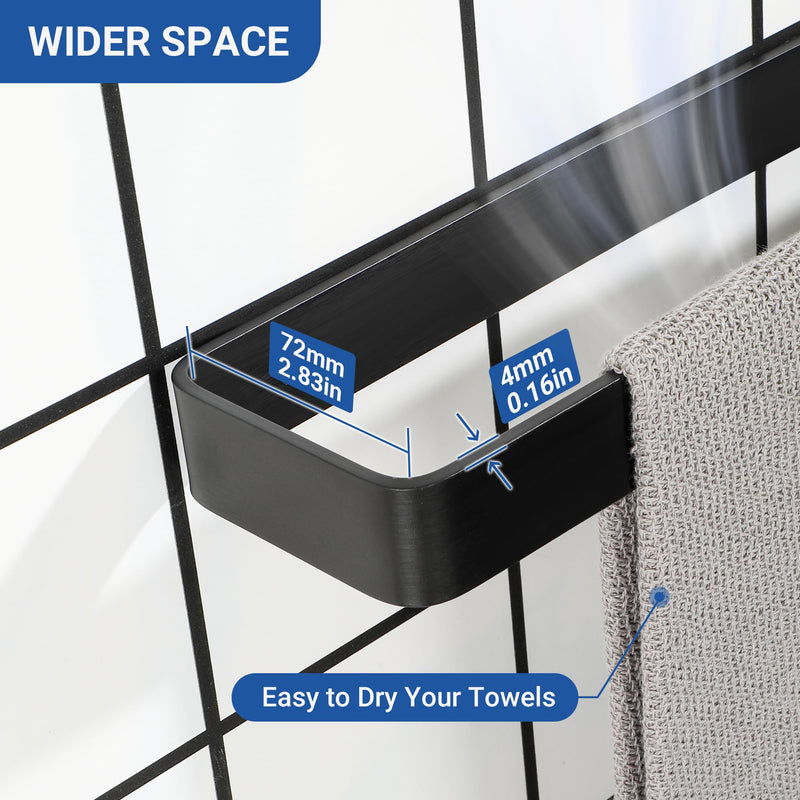 SAYAYO Matte Black Hand Towel Holder for Bathroom Wall, 16 Inch Self Adhesive Towel Bar Hand Towel Rack Square Heavy Duty