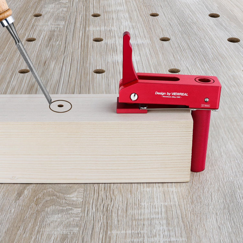 Bench Dog Clamp,3/4"(19mm) Bench Dog Hole Clamp for Woodworking, Adjustable Quick-Lock Bench Clamps for Woodworking, Non-Marring Pads, Long Handle Holdfast for MFT Table (6-Piece Set) Red