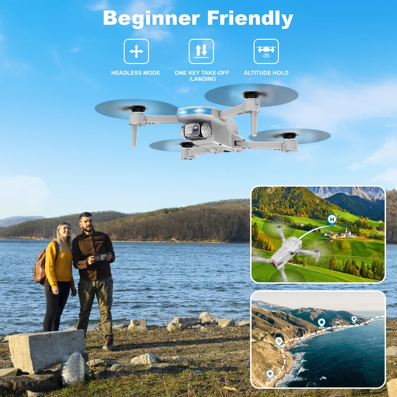 Drone with 1080P Camera - Foldable Remote Control Quadcopter with Voice Gesture Control, 3D Flip, One Key Start, Emergency Stop, 2 Batteries, Easier to use, Toy for Adults Beginners, Grey