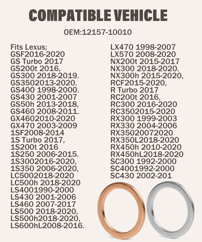 RACOONA 12PCS Crush Washer Kit,Transfer and Differential Case Drain Plug Crush Washer Service Gasket,Car Accessories Differential Transfer Case Crush Gasket,Replace #9043024003,1215710010,90430A0003