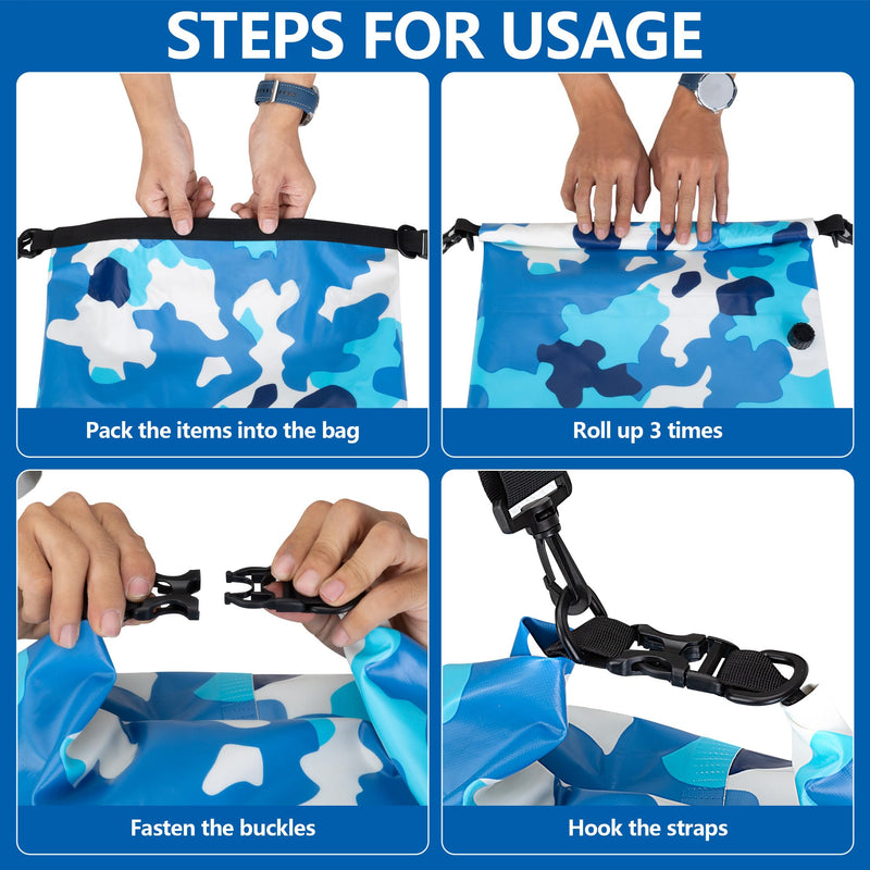Smasrob 30L Waterproof Dry Bag with 20L Detachable Cooler, Dry Bag Cooler Backpack with Phone Pocket and Bottle Pouch, Suitable for Kayaking, Boating, Camping and Water Activities Blue Camouflage