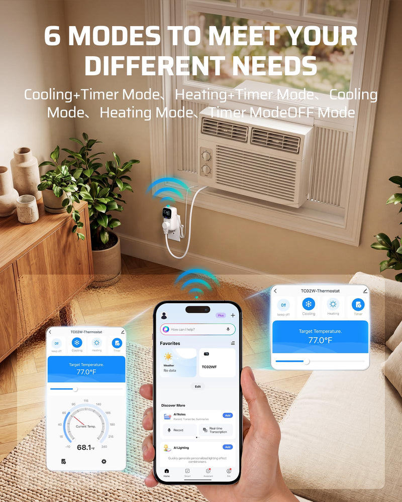 DEWENWILS Smart Temperature Controller, 15A 1800W WiFi Temperature Controller Outlet with Schedule Timer & Memory Function, VA Display & -4℉-240℉ Smart Thermostat for Reptile, Greenhouse, Incubator