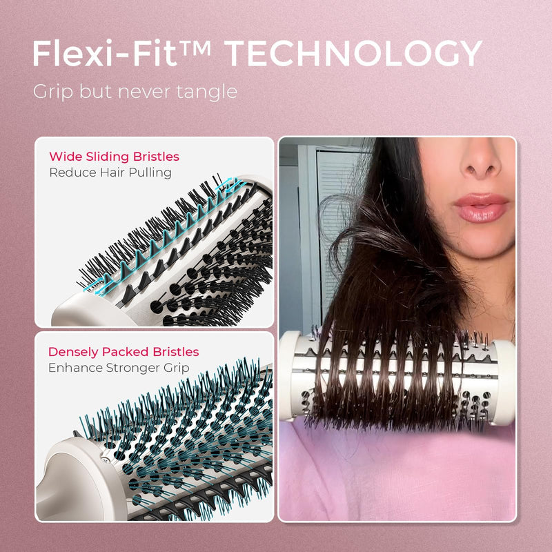 TYMO STYLUX Thermal Brush - Heated Round Curling Brush, Blowout Volumizer with Flexi-Fit Tech for Hair Styling, Curling Styler Tool, Hair Straightener and Curler 2 in 1, Dual Voltage, Gold, 1.7 Inch