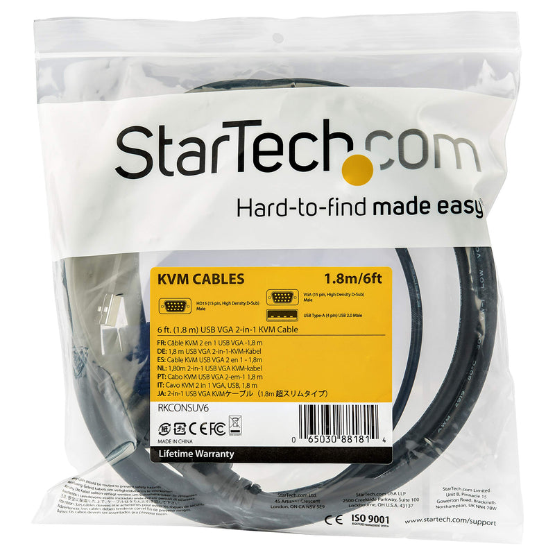 StarTech.com 6 ft. (1.8 m) USB KVM Cable for StarTech.com Rackmount Consoles - VGA and USB KVM Console Cable (RKCONSUV6) 6ft
