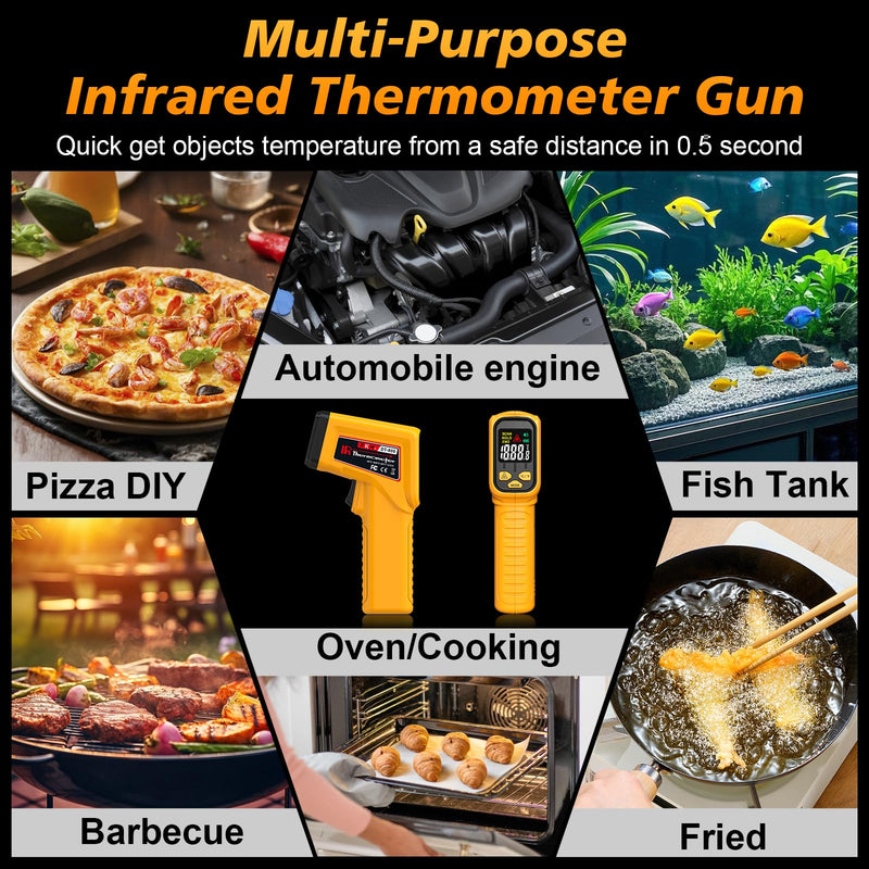 FKM Rechargeable Infrared Thermometer Gun,13-Point Laser Non-Contact Laser Thermometer Gun,High Precision,-58°F~1472°F,Digital IR Temperature Gun for Cooking,Griddle,Oven,HVAC,Automotive,Industrial -58°F~1472°F (-50°C~800°C)