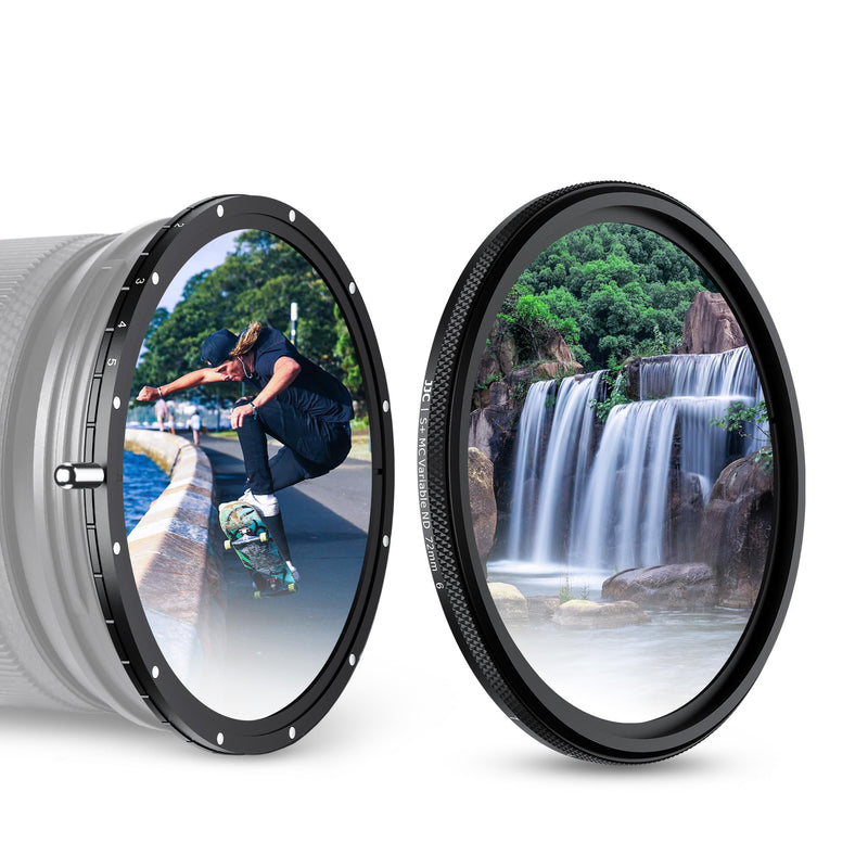 JJC True Color 82mm ND Filter Variable ND2.5-1000 (1-10 stops), No Color Shift, No X Cross, No Vignetting, Multi-Coated Adjustable Neutral Density Lens Filter ND4 ND8 ND16 ND32 ND64 ND1000 VND 0.3-3.0