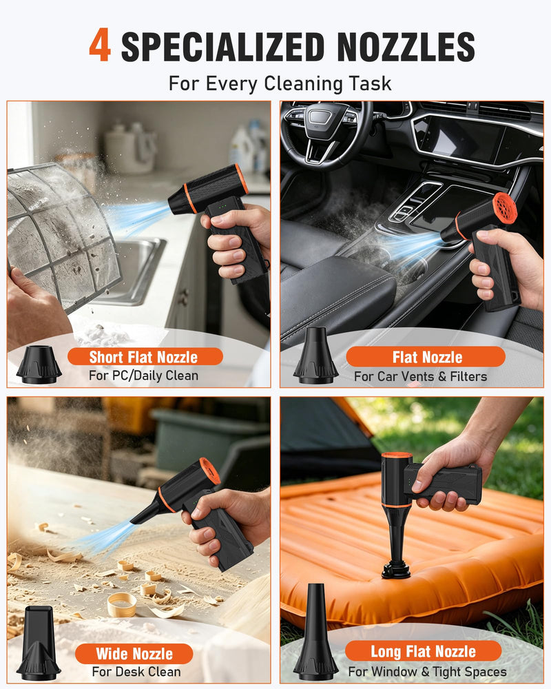 Electric Air Duster, 110000 RPM Rechargeable Compressed Air Duster, Cordless Air Blower with 3 Speed Modes for Computer Cleaning, Keyboard, PC, Electronics, Car, Office & Home