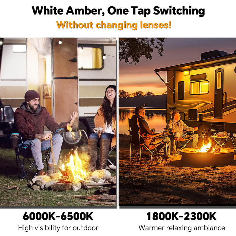 RV LED Porch Light w/Switchable White Amber Light Color, 12V Exterior ...