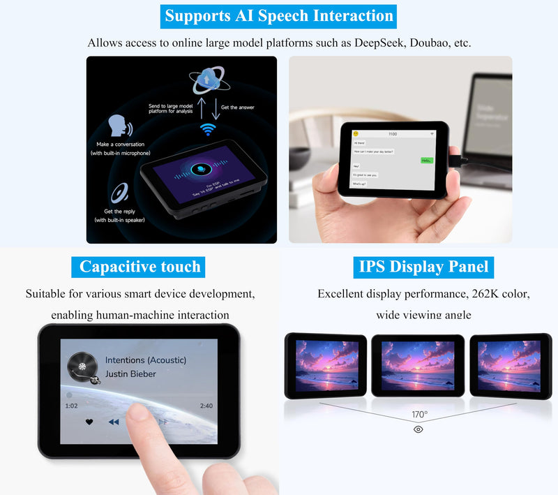 ESP32-S3 3.5inch Capacitive Touch Display Development Board, with IPS LCD 320×480, QSPI and I2C Interface,Support AI Speech Interaction, Enable AI Interaction and Offline Voice Control, with Speaker