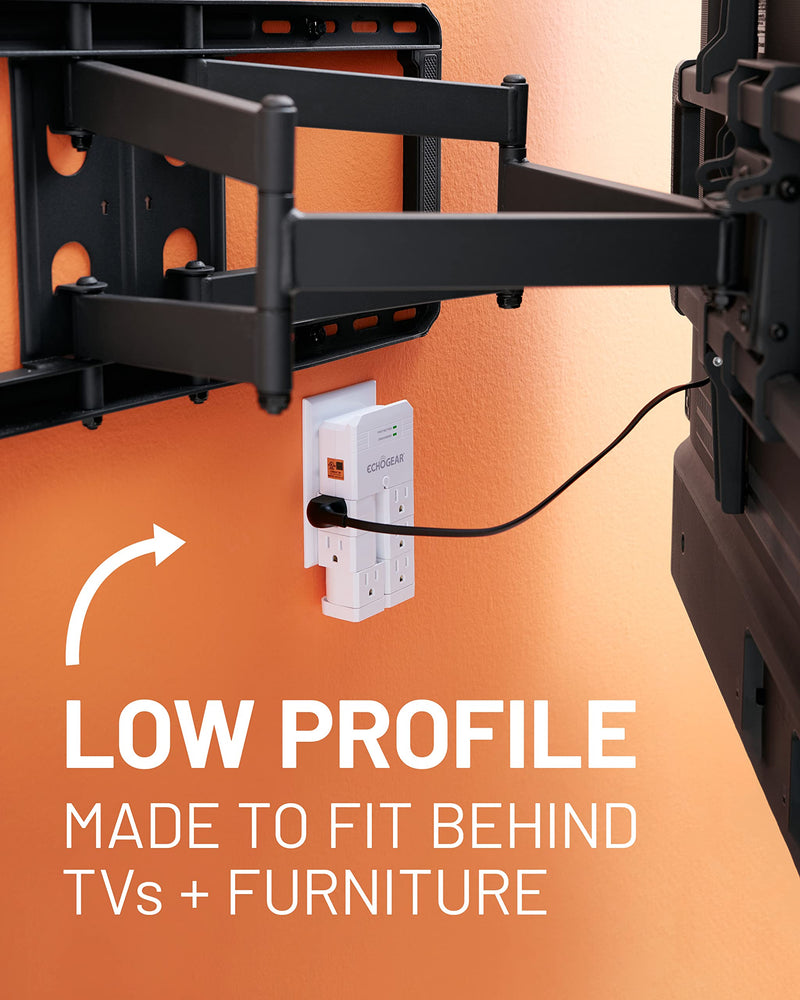 ECHOGEAR On-Wall Surge Protector with 6 Pivoting AC Outlets & 1080 Joules of Surge Protection - Low Profile Design Installs Over Existing Outlets to Protect Your Gear (White) White