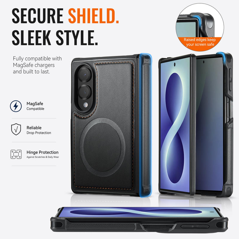 Vinich for Samsung Galaxy Z Fold 8 Magnetic Case Compatible with Magsafe | Durable PU Leather, Slim Fit, Shockproof Protective Phone Cover for Galaxy Z Fold 8 Wide, Black for Galaxy Z Fold 8 - 7.6"