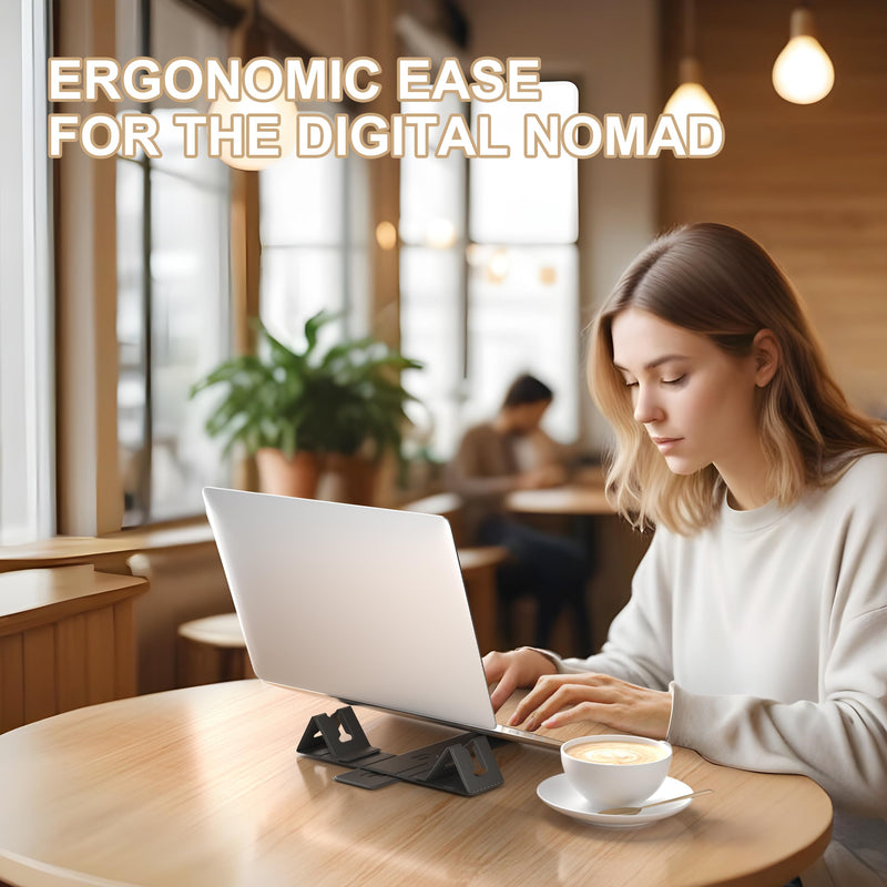 Magnetic Adjustable Travel Laptop Stand for Digital Nomads and Business Travelers. Compact, Foldable, and Ideal for Desk Use. Elevate Your Work Experience with Our Laptop Riser on the Go (Dark Gray) Dark Gray