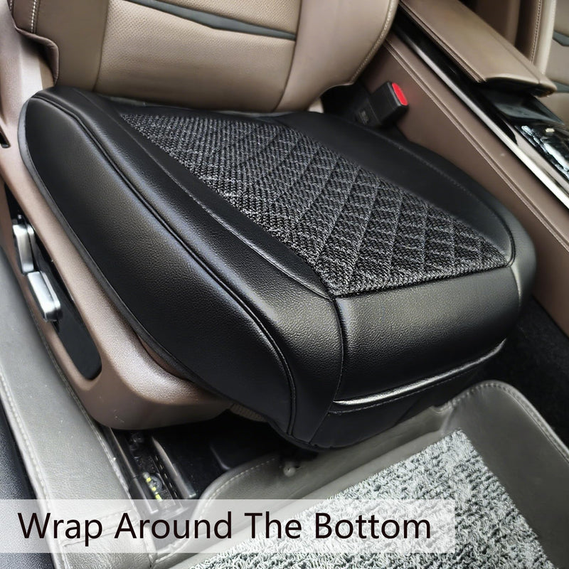 Leather Bottom Car Seat Covers,Front Seat Only Black Ice Silk Car Seat Cushion Pad Mat,Ventilated Breathable,Car Seat Protector for Leather Seats (1 Pack Black) AllBlack