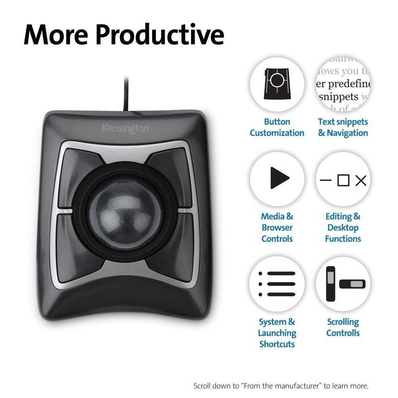 Kensington Expert Trackball Mouse (K64325), Black Silver, 5"W x 5-3/4"D x 2-1/2"H Wired