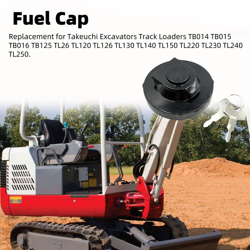 1552100500 Fuel Tank Cap with 2 Keys Replacement for Takeuchi Excavators Track Loaders TB014 TB015 TB016 TB125 TL26 TL120 TL126 TL130 TL140 TL150 TL220 TL230 TL240 TL250