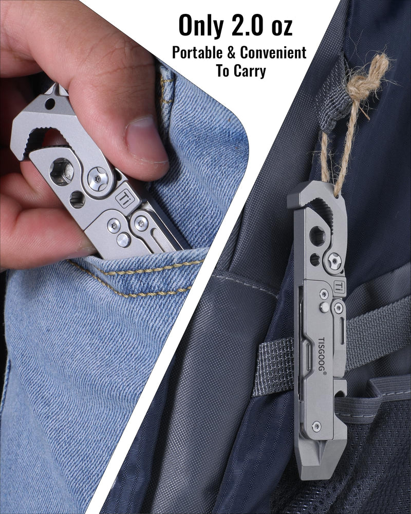 Titanium Pry Bar, EDC Multitool with Folding knife, Wrench, Screwdriver, Bottle Opene, Ruler, SIM Card Removal Tool, Ruler, EDC Pocket Multi Tool Tc04 Silver