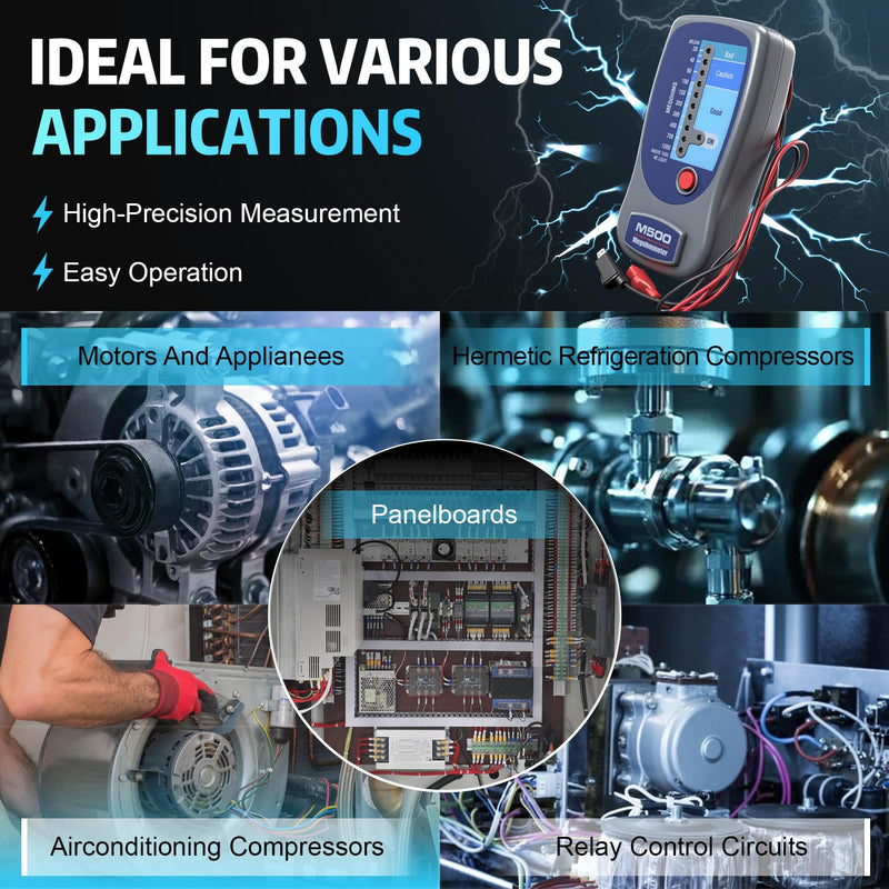 M500 Megohmmeter, Compatible with Supco M500 Megohmmeter, 500 Volts Megohmmeter, M500 Megger Tester Measures Up to 1000 Megohms, Ideal for HVAC Compressor Tester and Home Improvement Use