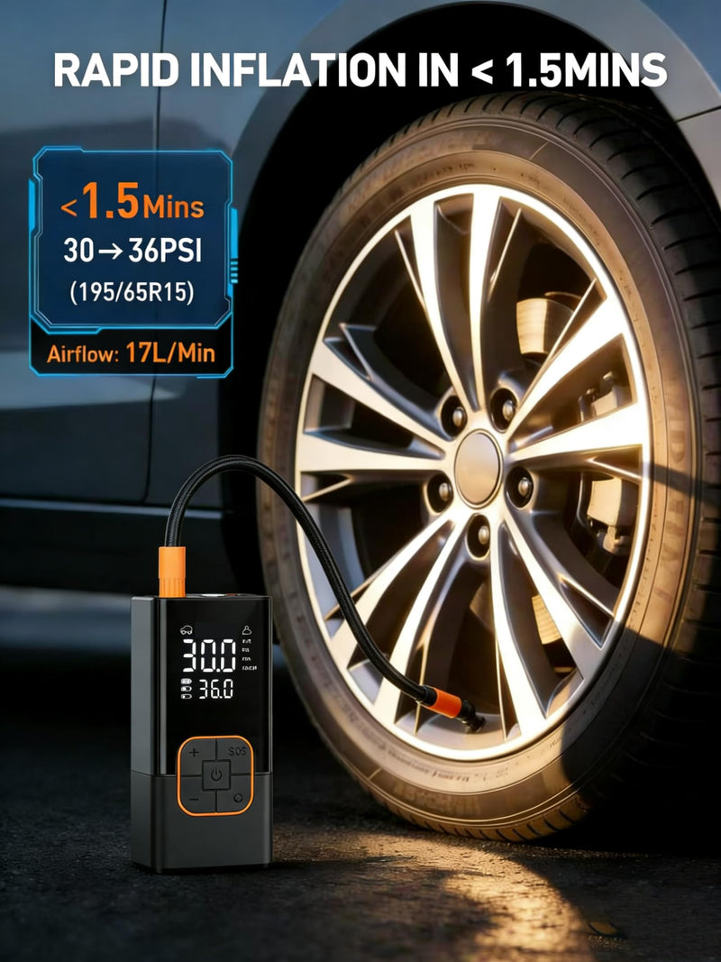  [AUSTRALIA] - Tire Inflator Portable Air Compressor Cordless Mini Bike Pump with Digital Display, 150 PSI Car Tires Air Pump with Pressure Gauge, LED Lights & Pressure Gauge for Car, Motorcycle, Bike, Balls