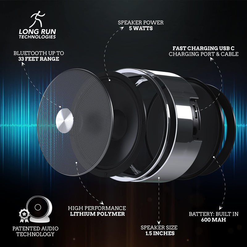 Bluetooth Speaker Set: Wireless Stereo Dual Pairing Portable Twin TWS System With Big Rich Bass Hi-Fi Multi-Room Indoor Outdoor Use Home Deck Pool Work Travel Party Camping Gift Decor Idea (Chrome) Chrome