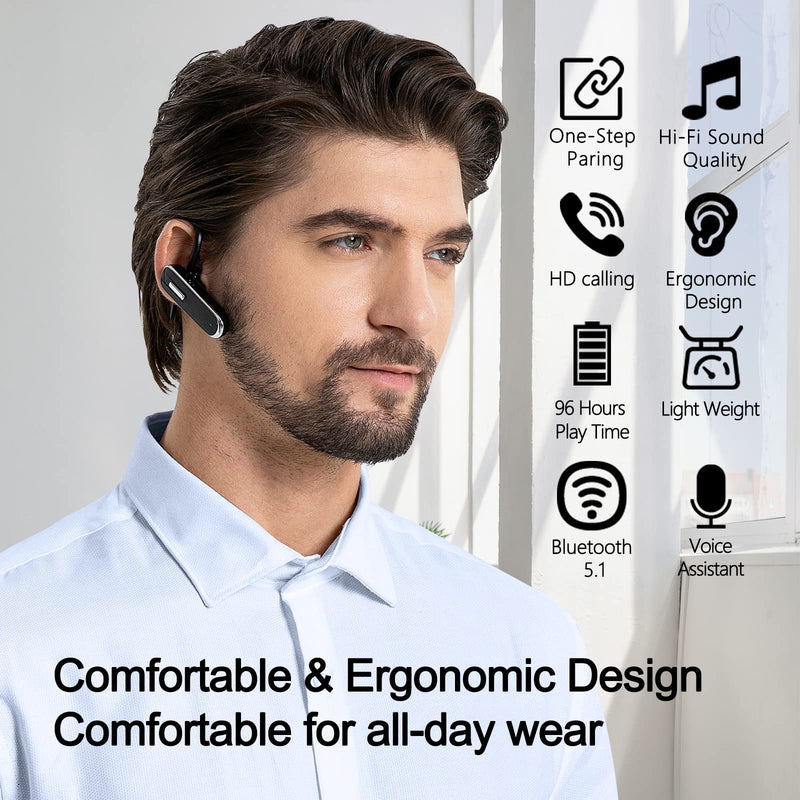 Bluetooth Earpiece V5.1, Wireless Hands-Free Headset with Charging Case, Built-in Microphone for iPhone Android Business Calls Bluetooth headset with charging case Brown