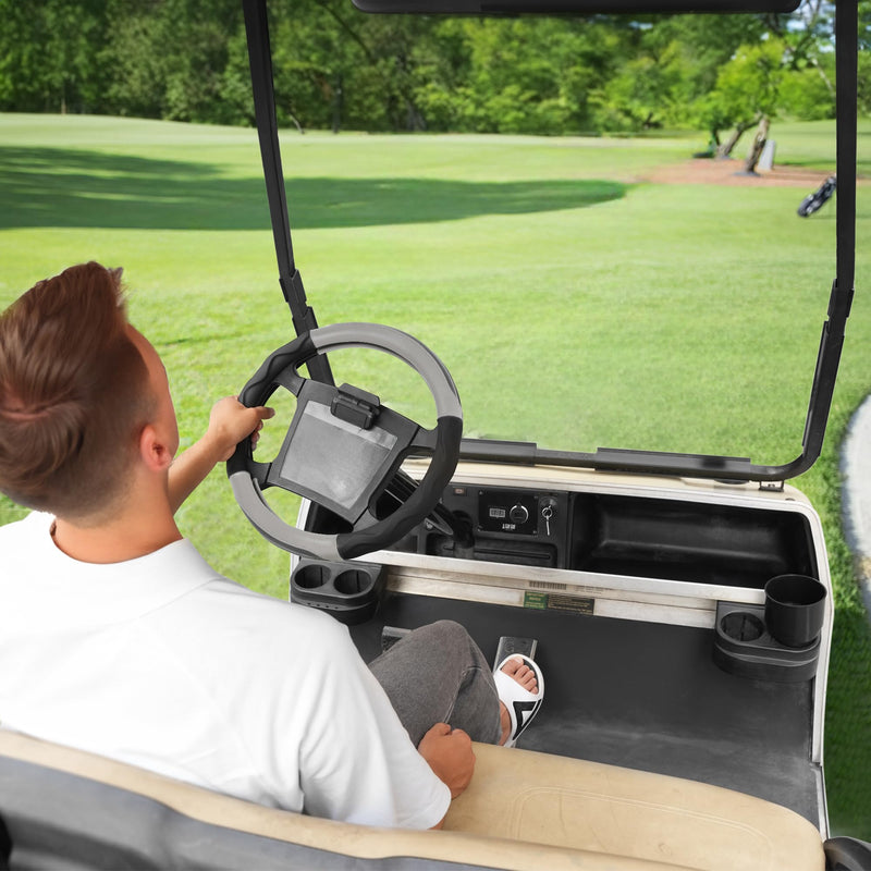 10L0L Golf Cart Steering Wheel Cover for Yamaha G29 & Club Car DS Precedent - 14" Premium Leather Anti-Slip Grip | UV-Resistant & Easy Installation Black+ Gray