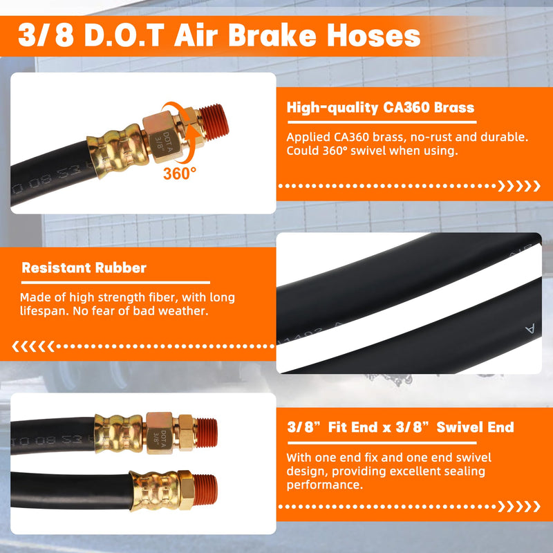 Gerguirry SAE J1402 Air Brake Hose 3/8" - 30" Heavy Duty Rubber Line w/Swivel Fitting for Semi Truck & Trailer Brake Chamber Repair 30 IN