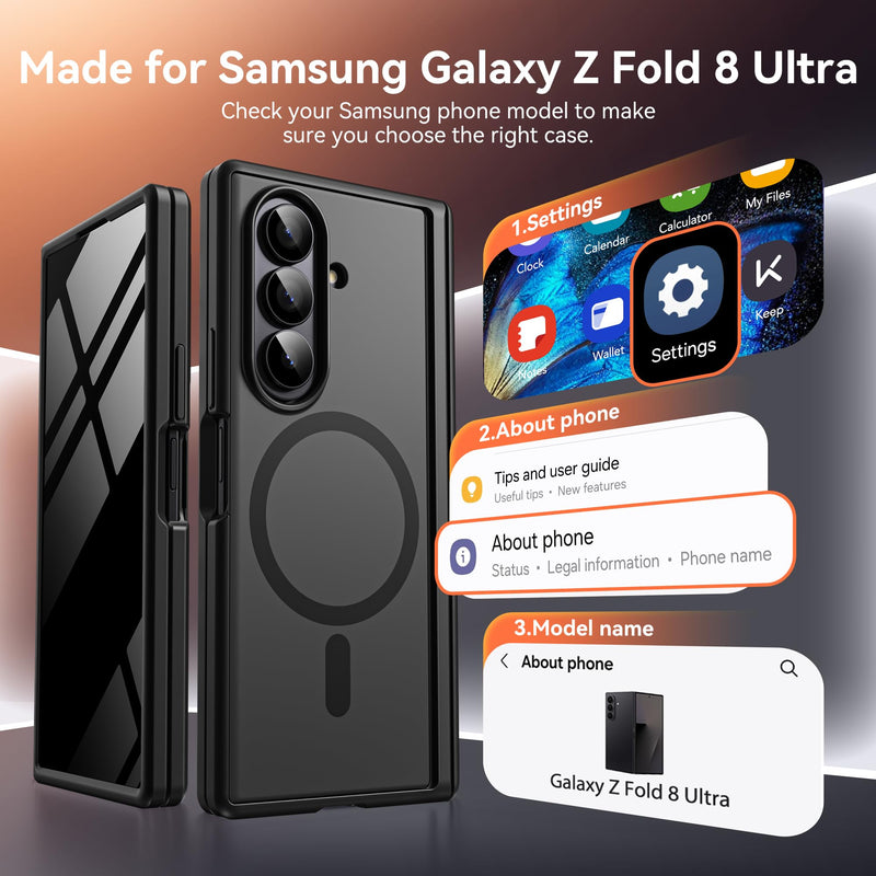BERFY for Samsung Galaxy Z Fold 8 Ultra Case, Compatible with MagSafe,Black | Privacy Screen Protector, Hidden Kickstand, Military Grade Hinge Protection, Full Body Shockproof Magnetic Phone Case Black For Z Fold 8 Ultra Case