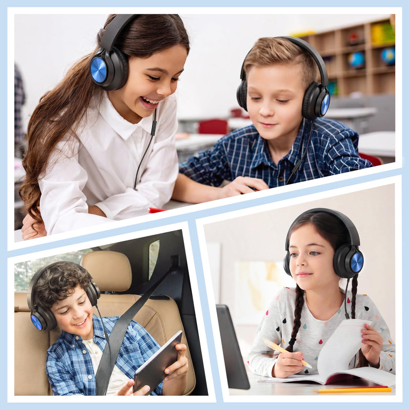AILIHEN Kids Wired Headphones with Microphone & 3.5mm Jack for School-Blue | K-12 Classroom, Online Learning, Duarable, Adjustable & Foldable, Kids & Teens, For Chromebook, Laptop & Tablet, Lightweight Blue