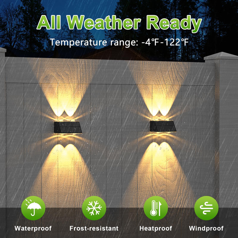 LANSOW Solar Fence Lights 2 Pack, Solar Powered Lights Outdoor Waterproof, 9-Mode Warm/Cool White & RGB Up-Down Led Spot Wall Lights Dusk to Dawn Decor for Backyard, Deck, Patio, Pool, Railing(Black) Black