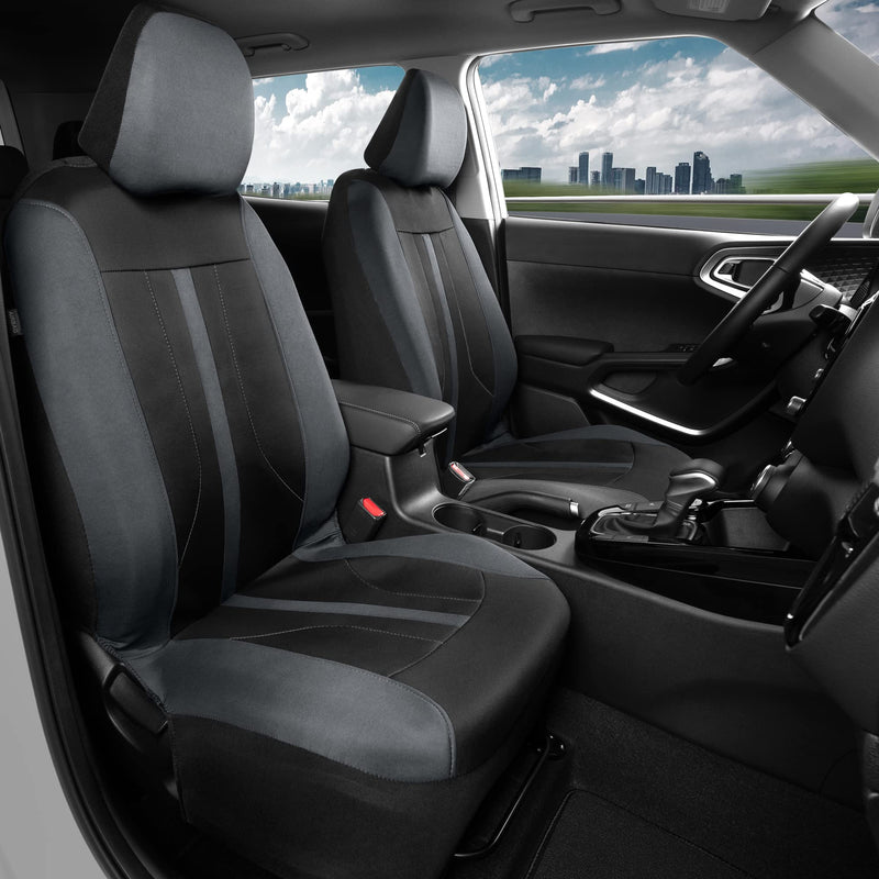 Motor Trend Gray Cloth Front Seat Covers - Premium Bucket Seat Covers for Vehicles with Removable Headrests, Car, Truck, Van and SUV Interior Covers Gray Straight Line