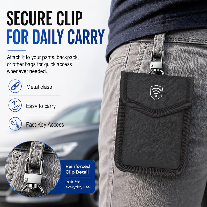 Faraday Pouch for Key Fob, Car Key Fob Signal Blocker Case, RFID Blocking Key Fob Protector, Waterproof Faraday Bag for Car Keys, Keyless Entry Remote Pouch (Black, 1 Pack) Black