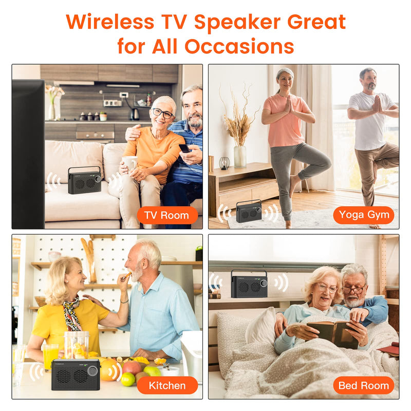  [AUSTRALIA] - Tosima TV-8000 Wireless TV Speakers- Voice Highlighting TV Speakers for Hard of Hearing, Seniors and Elderly, 1000mAh Rechargable Battery, 8-HR Playtime, 2.4G RF Transimitter, 100Ft Range Black