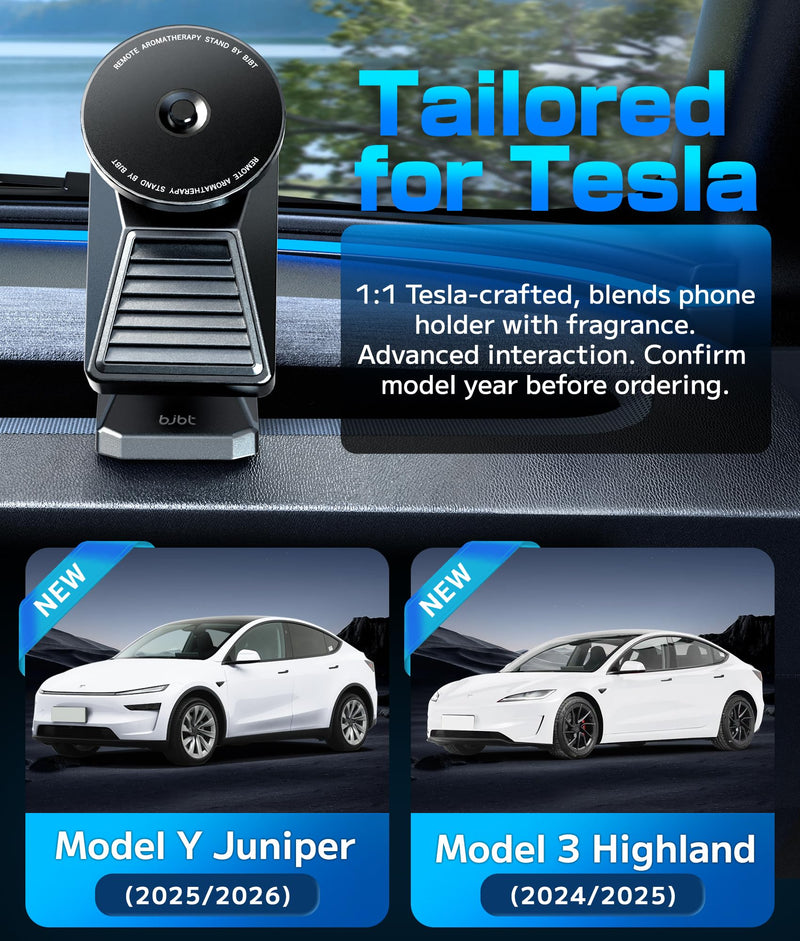 2-in-1 Magnetic Car Phone Holder & Aromatherapy Diffuser for Tesla Model Y Juniper 2025-2026 / Model 3 Highland 2024-2025 & 6-Seater YL, Screen Mount Air Freshener, Black(Lavender x3)