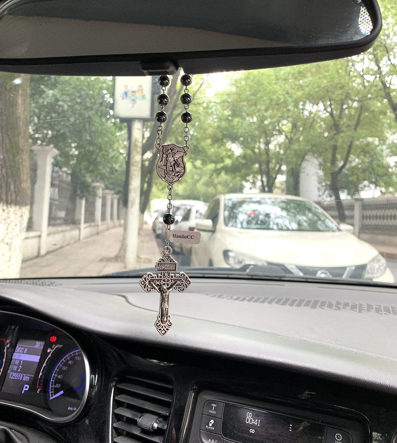 Saint Michael Evil Protection One Decade Catholic Rosary for Car or Truck Rearview Mirror-HanlinCC (Anti-Silver Car Rosary) Anti-silver Car Rosary