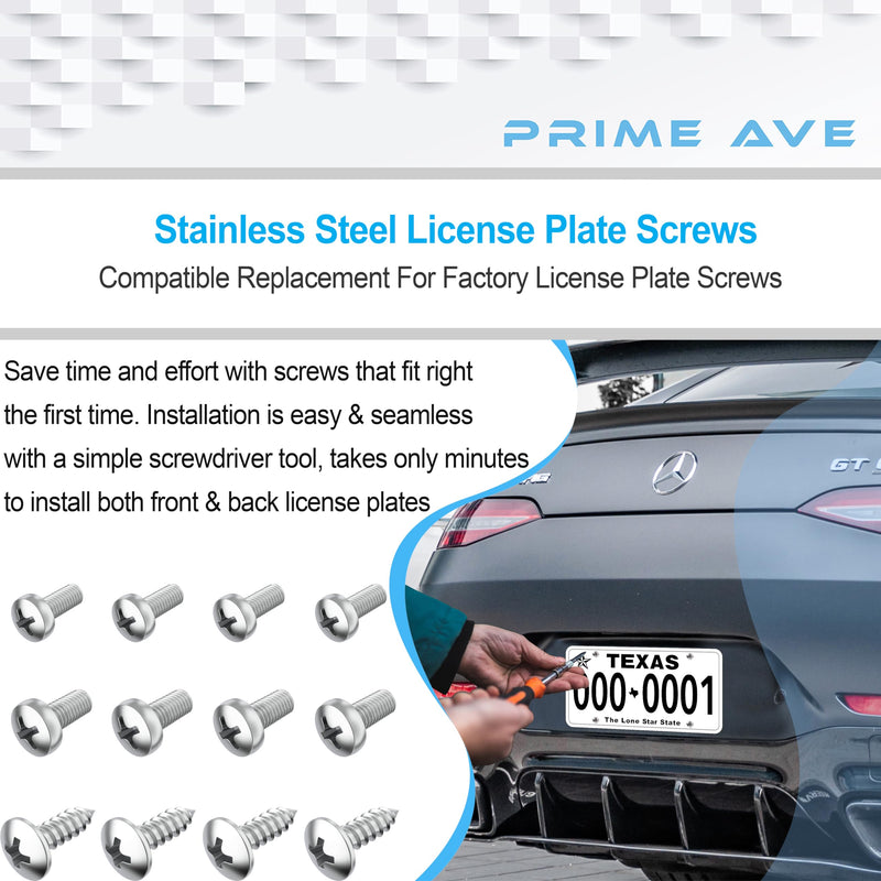 Stainless Steel License Plate Screws for License Plates, Frames, Covers - Rust Proof Licence Plate Screw Set for Front/Rear - Compatible with Mercedes Benz (Pack of 12) Standard Length Silver