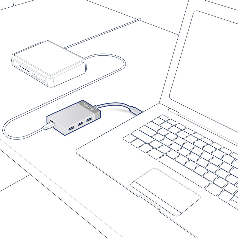 TRENDnet 3-Port USB 3.0 Hub, TU3-ETGH3, Compact USB to Ethernet Adapter, 3 x USB 3.0 Ports, 1 x RJ-45 Gigabit Ethernet Port, Supports XP, Vista, Windows, Mac OS 10.6-10.9, Nintendo Switch, White 1 x Gigabit| 3 x USB