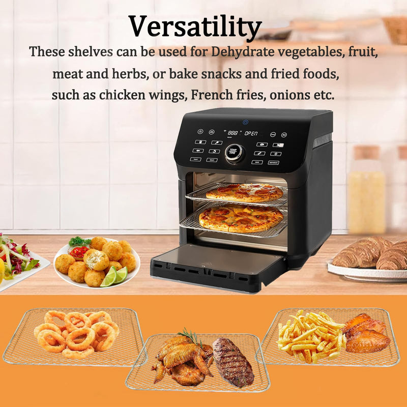 ALJ 3PCS Air Fryer Oven Mesh Rack for COSORI 10QT Air Fryer Toaster Oven, Premium Dehydrator Rack Shelf Grid Grill Pan Crisper Cooking Plate Tray Insert Grate for COSORI 13QT Oven, Dishwasher Safe 10QT for COSORI