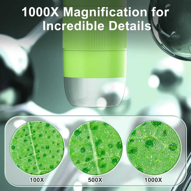 1000X Pocket Microscope for Kids – Railhorn Mini Microscope with 2" LCD Screen, 16MP Camera & 1080P Video, Handheld Magnifier with Light for Coins, Slides & Nature Exploration, STEM Toy for Ages 3-12