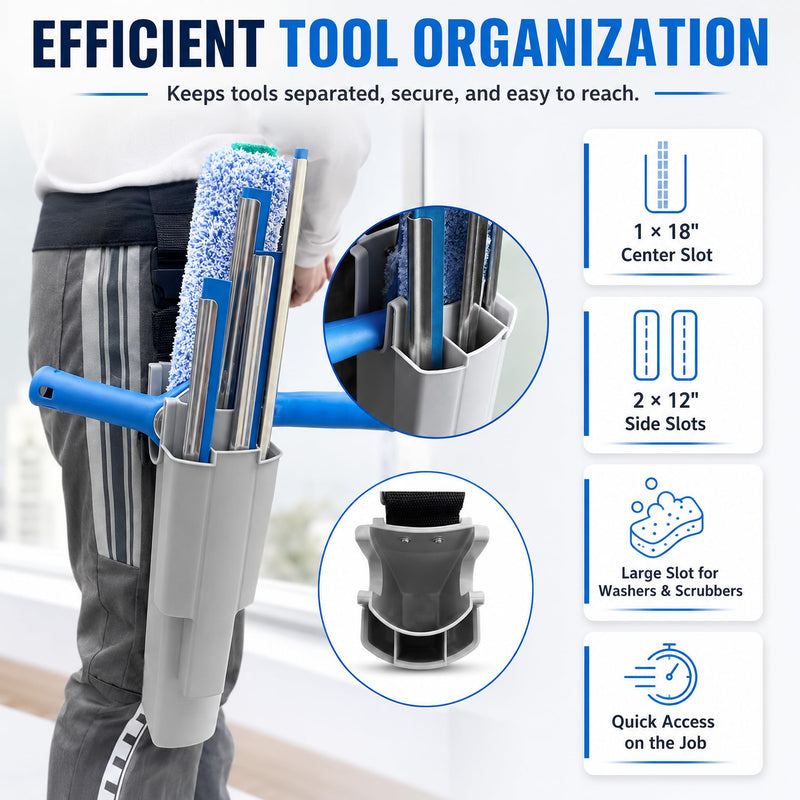 Window Cleaning Holster with Belt and Quick-Connect Leg Strap | Detachable Squeegee Holder Tool, Removable Side Bucket, Multi-Tool Waist Carry Design with Quick Connect Leg Strap