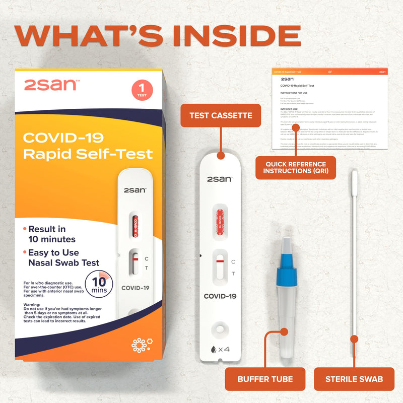 2San COVID-19 Rapid Antigen Home Test - Results in 10 Minutes | FDA Cleared OTC nasal swab test for ages 2+ – no appointment needed – available in 1, 2, or 5 pack