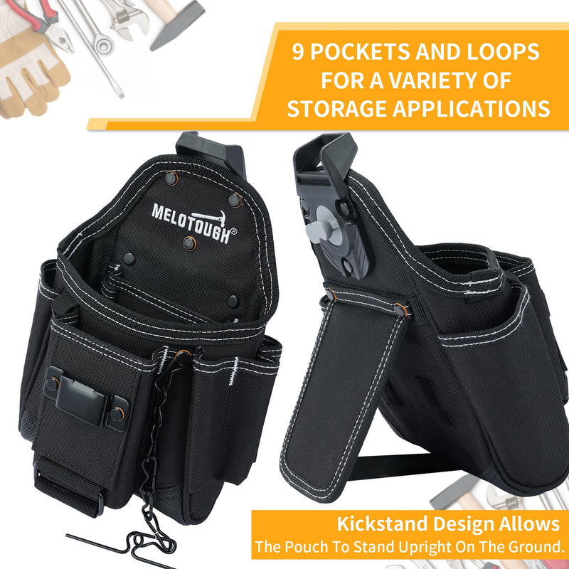 MELOTOUGH Professional Small Electrician Tool Pouch for Tool Belt Pockets with Belt Clip Attachment Pockets Tradesman Tool Bag Pouch with Tape Thong Tool Holster