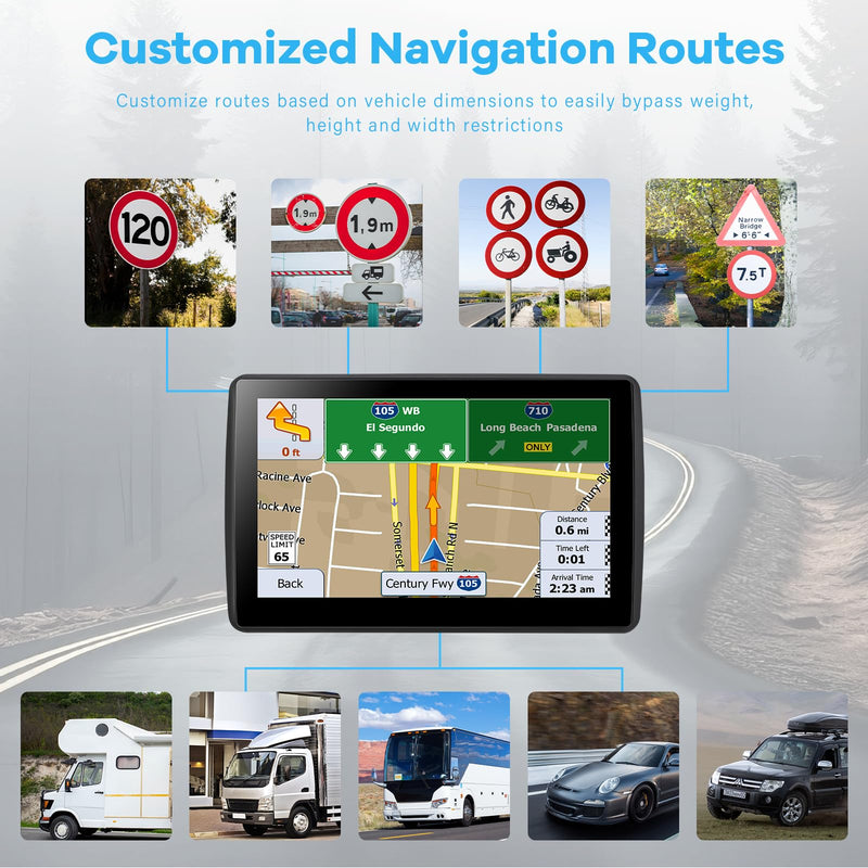 7'' GPS Navigator for Car - 2026 North America Maps Free Lifetime Updates | GPS for Car Truck Rv, Smart Voice Guidance for Turns & Speed Limit Alerts, Custom Truck Routing Blue