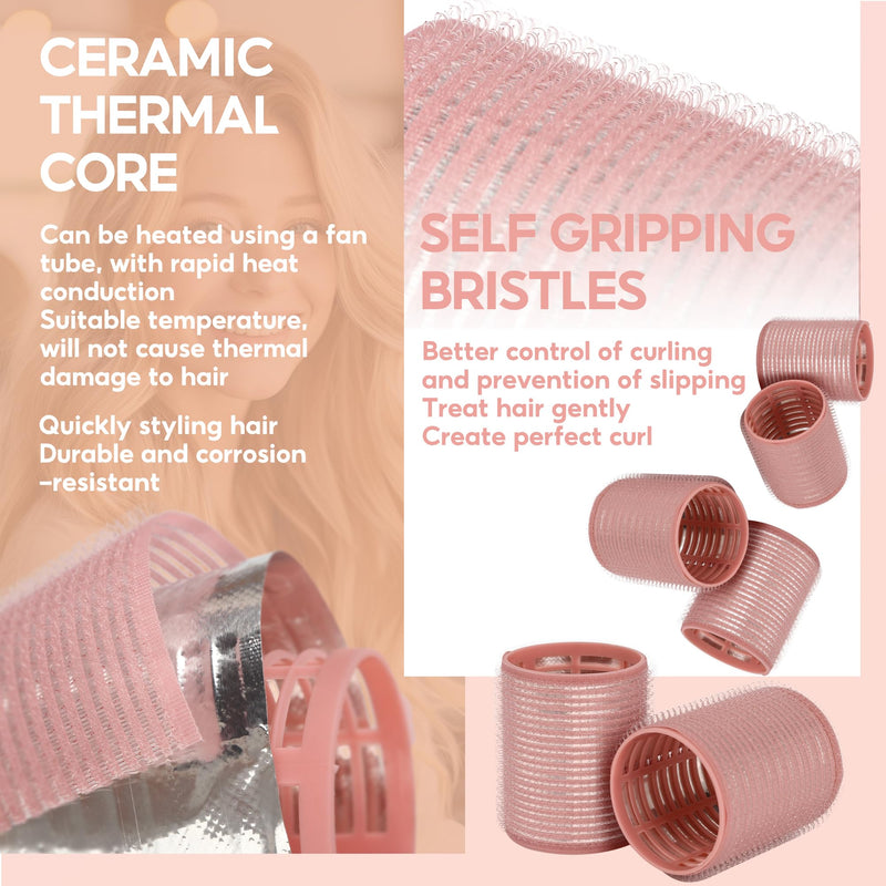 18pcs Hair Rollers,Self Grip Thermal Curlers for Long Short Hair Pink | Ceramic Ionic Thermal Hair Rollers for Hair Volume,Blowout styling Look,to Sleep In,Salon Quality Heatless Curls(Pink) Light Pink