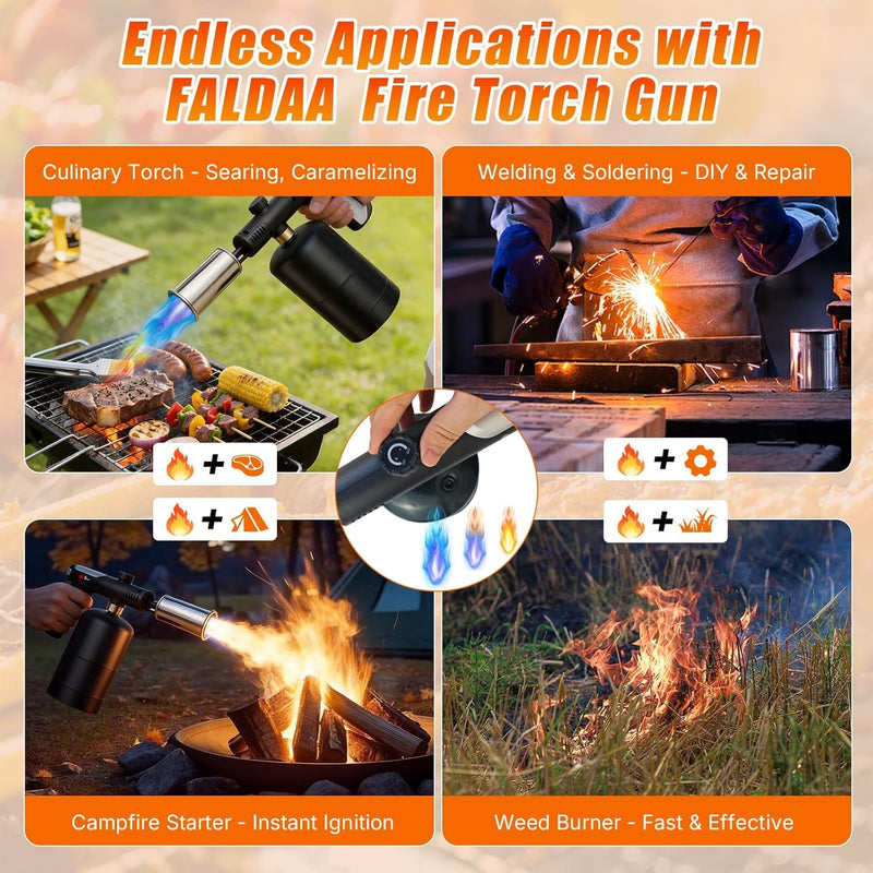 Powerful Propane Torch Gun, One-Touch Max Fire, Charcoal Torch Lighter with Adjustable Flame&Safety Lock, Kitchen Blow Torch for Cooking, BBQ, Searing Steak, Grill (Tank Not Included)